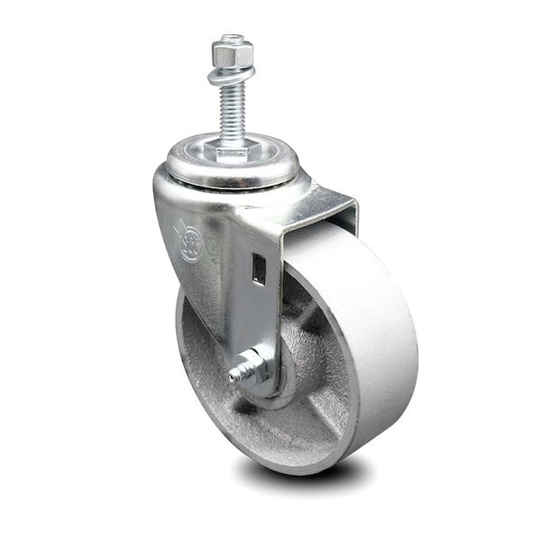 Semi Steel Swivel Threaded Stem Caster w/Roller Bearing - 4" Wheel & 10MM Stem